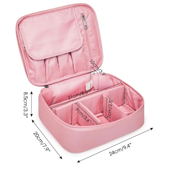 Narwey Pink Travel Makeup Bag - 8.5" Height, 7.9" Width, 9.4" Length - Picture 2 of 6